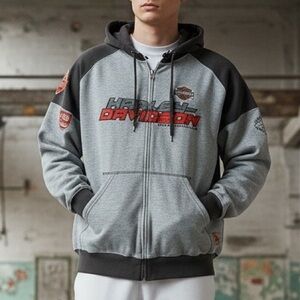 Y2K Harley Davidson Motorcycles Hoodie Sweatshirt Mens XL Patch Embroidered